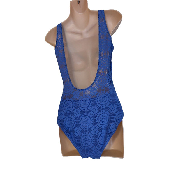 Periwinkle Blue Lace Swimsuit 1 Piece & Bikini ALL IN ONE! Vintage 90s SIZE 10 - Picture 4 of 12